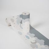 A.S. Création VROLIJKE MAAN EN WOLKEN BEHANGRAND | Zelfklevend - grijs blauw