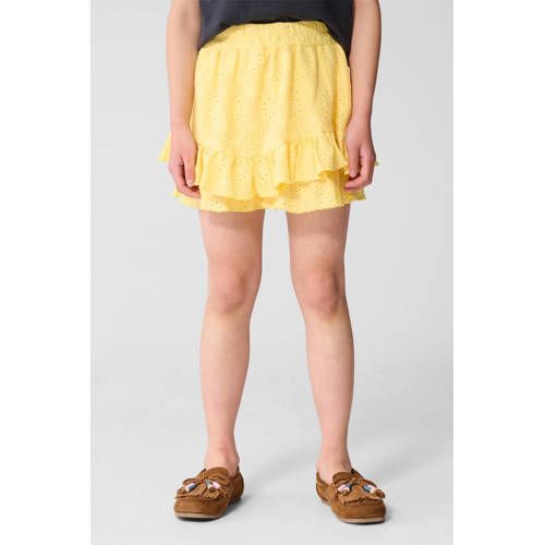 Shoeby Korte Rok Broderie Lichtgeel