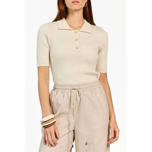 Aaiko Imitatieleren Regular Waist Coated Broek Beige