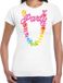 Bellatio Decorations Toppers in concert Tropical party T-shirt voor dames - bloemenkrans - wit - carnaval/themafeest L