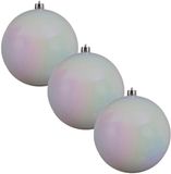Decoris Kaemingk B.V. 3x Grote Parelmoer Witte Kunststof Kerstballen van 20 cm