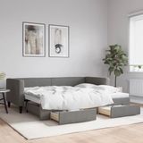 vidaXL Slaapbank met onderschuifbed en lades 90x190 cm stof donkergrijs