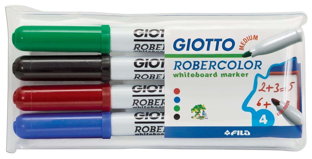Giottos Robercolor whiteboardmarker medium ronde punt etui met 4 stuks in geassorteerde kleuren