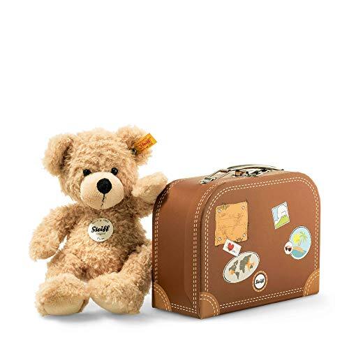 Steiff Teddybeer Fynn in koffer - 28 cm - Teddy knuffeldier voor kinderen - beweegbaar & wasbaar - beige (111471), Medium