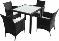 vidaXL 5-delige Tuinset met kussens poly rattan zwart