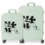 Disney Mickey Happiness Kofferset, groen, 55/70 cm, stijf, ABS-kunststof, geïntegreerde TSA-sluiting, 116 l, 7,54 kg, 4 wielen, handbagage, Groen, Set de maletas, kofferset