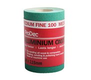 ProDec 5 m rol 100 korrel middelfijn groen aluminiumoxide schuurpapier voor het schuren van hout, verf, gips, vulmiddel, metaal en meer, 115 mm breed schuurpapier compatibel met machineschuurmachines