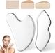 oCreon Roestvrij stalen Gua Sha steen, 2 stuks Guasha gezichtsgereedschap, Guasha scraping massage tool met opbergtas en reinigingsdoek