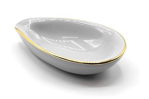 Adorini Porseleinen asbak blad wit met een sigarenhouder