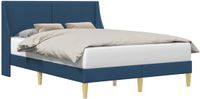 vidaXL Bedframe - Effen - met - hoofdeinde - Blauw - 120 - x - 190 - cm - Stof