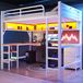 Metaal hoogslaper met gamingfunctionaliteit, 140x200 cm, inclusief boekenkast, bureau, kast, USB-aansluitingen en LED-verlichting