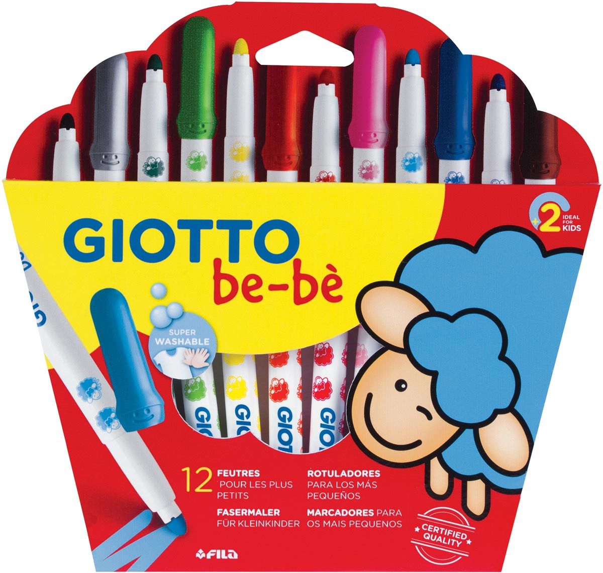 Giottos be-bè viltstiften Maxi kartonnen etui met 12 stuks in geassorteerde kleuren