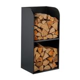 Relaxdays, Brandhoutrek (h x b x d) 80 x 40 x 30 cm, 2 vakken, houten standaard, ijzer, zwart