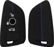 kwmobile autosleutel hoesje geschikt voor BMW 3-knops Smart Key autosleutel hoes - Siliconen autosleutel behuizing - Auto sleutel case met honingraat - Sleuteletui in zwart / blauw