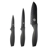 MasterChef Messenset, Messen Keuken Set (3-delige) met Santoku Koksmes, Schilmesjes & Universeelmes, Roestvrĳ Staal, Antiaanbakbladen, Volle Greep, SoftGrip Handgrepen, Scherpe Bladen, Zwarte