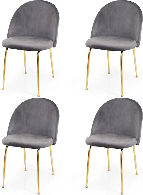 Milton & Oldbrook Luxor Velvet Eetkamerstoel - Grijs - Set van 4