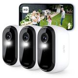 Arlo Essential 2 HD Draadloze Wi-Fi Beveiligingscamera voor Buiten, 1080p Video, Kleurennachtzicht, Licht, Bewegingsmelder, Sirene, 2-Weg Audio, Smart Home + Arlo Secure Plan Proefperiode, Set van 3