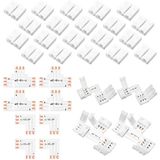 Mudder 28 Stuks 3-pins LED Strip Connector 10 mm Soldeerloze Licht Connector L Vorm Lichten Extension T Vorm Soldeerloze Adapter Connectoren voor WS2811 WS2812B SK6812 LED Strip