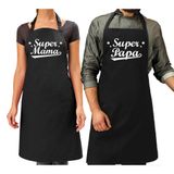 Bellatio Decorations Super mama en Super papa keukenschort - Cadeau bbq schorten set voor Papa en Mama - Moederdag en Vaderdag cadeautje