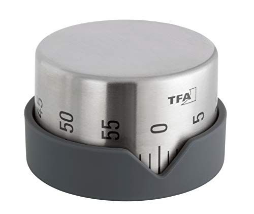 TFA Dostmann Analoge keukentimer Dot, 38.1027.10, traploos instelbaar, 0-60 min, akoestisch alarm, van roestvrij staal, grijs