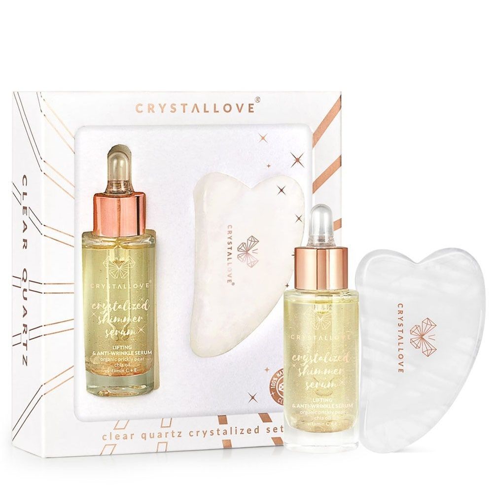 Crystallove Clear Quartz Crystalized Set: Serum + Gua Sha