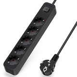 Aigostar Stekkerdoos met 5 stopcontacten, 3 meter kabel, zwart