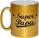 Bellatio Decorations Shoppartners Bv Super papa tekst cadeau mok / beker - goudkleurig - Vaderdag - 330 ml