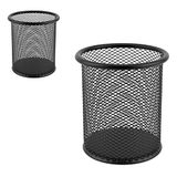 D.RECT - 2 Stuks - Metalen Pennenhouder Pennenhouder Rond van Draadmetaal Multifunctionele Gaasbeker voor Balpennen Ø91 mm Zwart