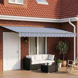vidaXL Handmatige zonnetent met zonne-energie ledverlichting, blauw, polyester, 450 cm