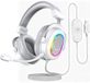 FIFINE Gaming Headset met Microfoon - Over-Ear Koptelefoon met Kabel - USB Headset voor PC PS4 PS5 - RGB Koptelefoon met 3 EQ-modus, Surround Sound en Oorkussens - Wit