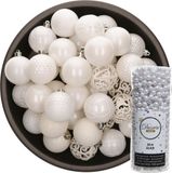 Decoris Kerstballen - 37x stuks - 6 cm - incl. kralenslinger 10 m - wit - kunststof