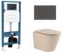 QeramiQ Dely Toiletset - réservoir encastré Qeramiq Flush - abattant slim - plaque de commande en pierre naturelle marbre foncé - boutons ronds - beige