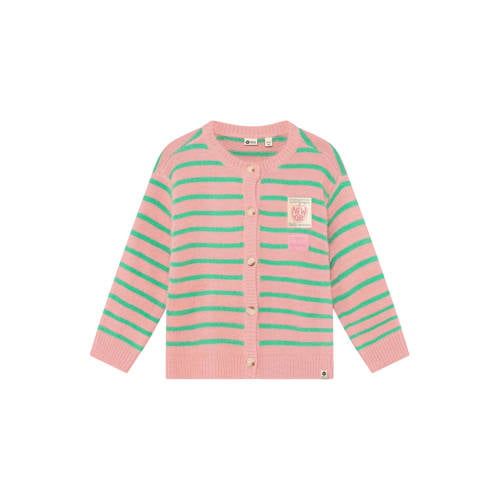 Daily7 rechtvallend gebreide gestreept vest - roze