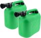 Benson Jerrycan groen voor brandstof - 2x - 5 liter - inclusief schenktuit - benzine / diesel