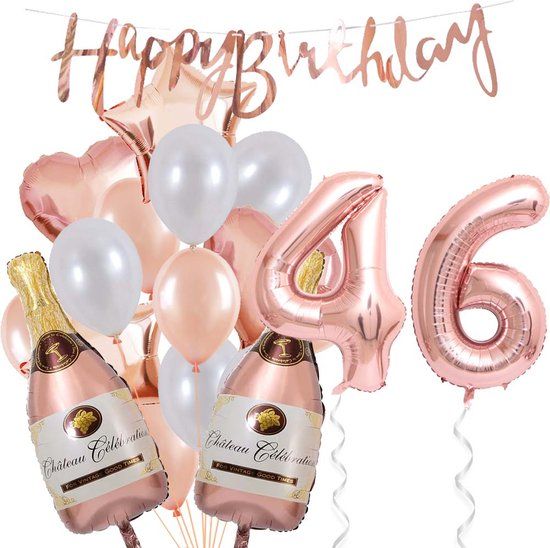 Snoes 46 Jaar Verjaardag Cijferballon 46 - Rose White Ballonnen Pakket - 18 Stuks