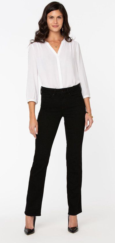 NYDJ Marilyn Straight Jeans Zwart Premium Denim | Black - Maat 38