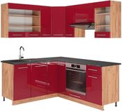 Vicco Hoekkeuken Fame-Line, Bordeauxrode hoogglans/Goudkleurig Eiken, 190 x 160 cm, WB Antraciet