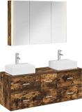 vidaXL Badkamermeubel Set 4 st Gerookt eiken Bewerkt hout en glas
