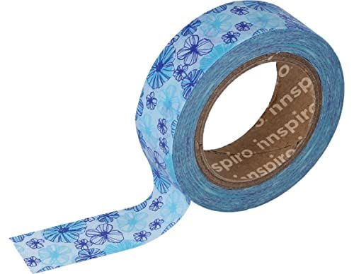 INNSPIRO Nastro Washi Blu Carta Di Riso - 15mm X 10m - Serie Ultramar, Decorativo E Riavvolgibile