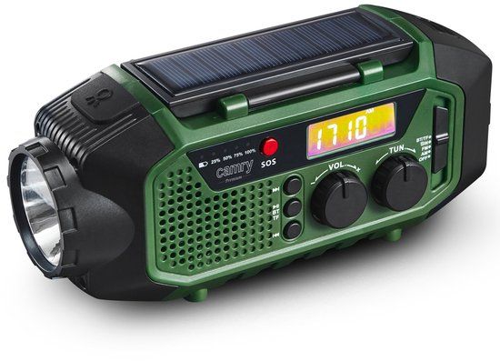 Camry Noodradio op Zonne-energie – Bluetooth 5.0 – Powerbank 4000 mAh – Solar powerbank - Radio op batterijen - FM/AM/SW – Dynamo & USB-C – Zaklamp – SOS Functie – Zwart - CR 1919