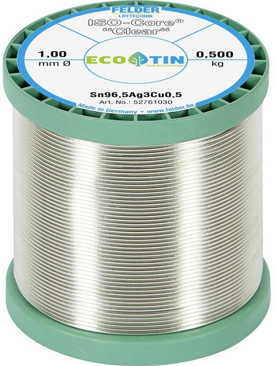 Felder ISO-Core Clear SAC305 Soldeertin Spoel Sn96,5Ag3Cu0,5 0.500 kg 1 mm