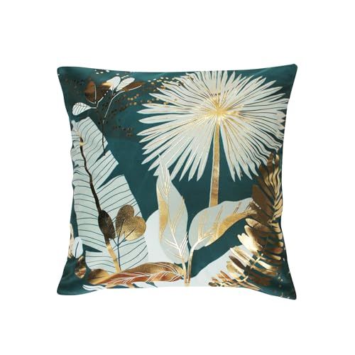 Douceur d'intérieur Kussenhoes - 40 x 40 cm - Pruisengroen - Fluweel met Gouden Print