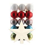 Boules de Noël 30x pc - coloré - 6 cm - avec étoile topper blanc - plastique