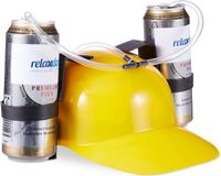 Relaxdays feest drinkhelm - voor 2 blikjes - met slang - voetbal & carnaval - feestartikel - geel
