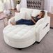 Canapé convertible 2-en-1 132x129x93 cm avec pouf de rangement, tissu chenille, assise matelassée, canapé-lit compact pour petit espace - beige