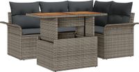 vidaXL Tuinbank - Set - 5-zits - Grijs - Polyrattan