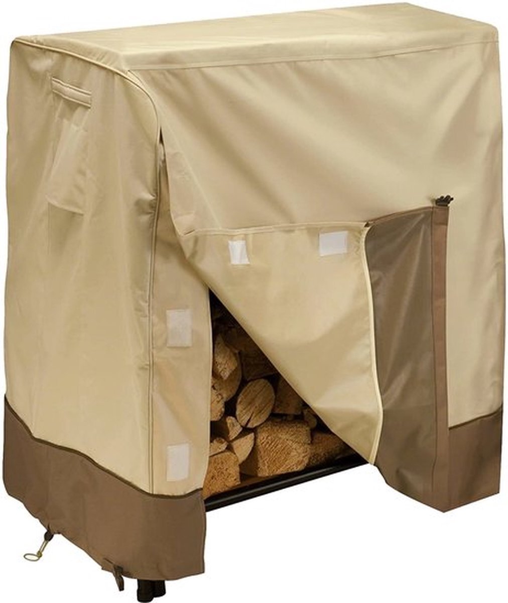 El jardin ElJardin - Brandhout Hout Opslag Covers - 600D Waterdicht Covers - 127 x 66 x 112 CM - Bruin - Beige - Oxford 600D