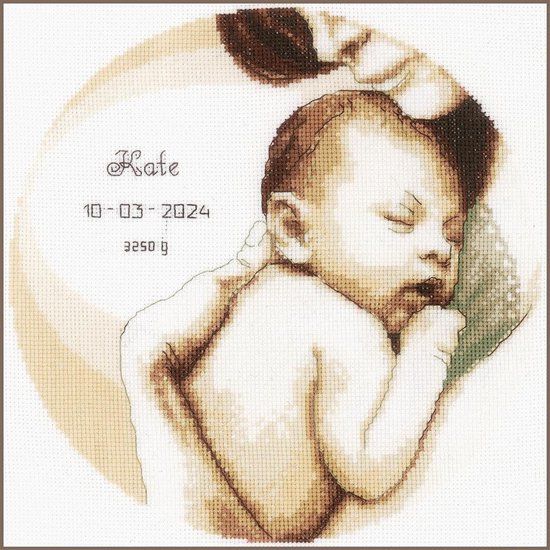 Vervaco Borduurpakket Geboorte Mama met Baby Sepia 26x26 cm