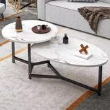 Shally Dogan Salontafel met 2 planken, design luxe marmereffect, elegante salontafel premium ronde en ovale plaat, 2 niveaus, ideaal voor woonkamer, kantoor (wit)