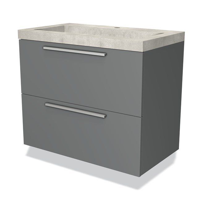 Maxaro Badkamermeubel 80cm Modulo Middengrijs 2 Lades Vlak Wastafel Beton Greige - 6095828882802